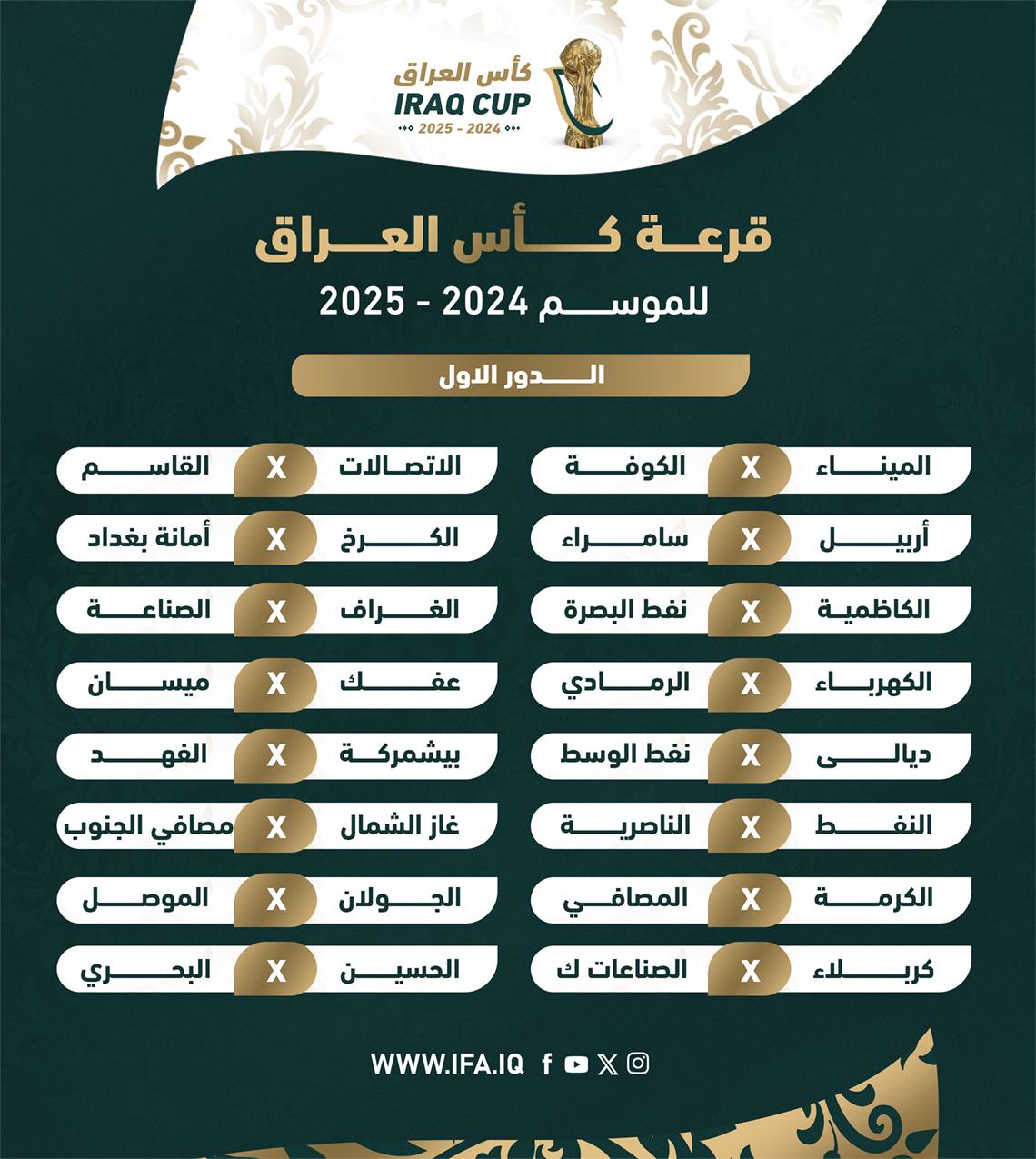 اتحاد الكرة يجري قرعة كأس العراق للموسم 2024 – 2025