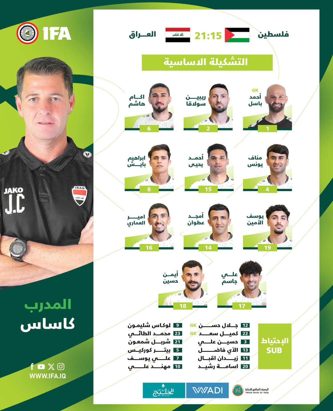 العراق يواجه فلسطين في تصفيات كأس العالم 2026