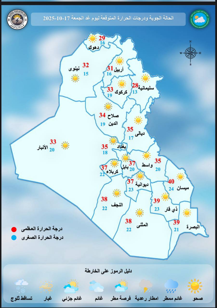 طقس العراق.. انخفاض في درجات الحرارة وهطول أمطار شمالاً