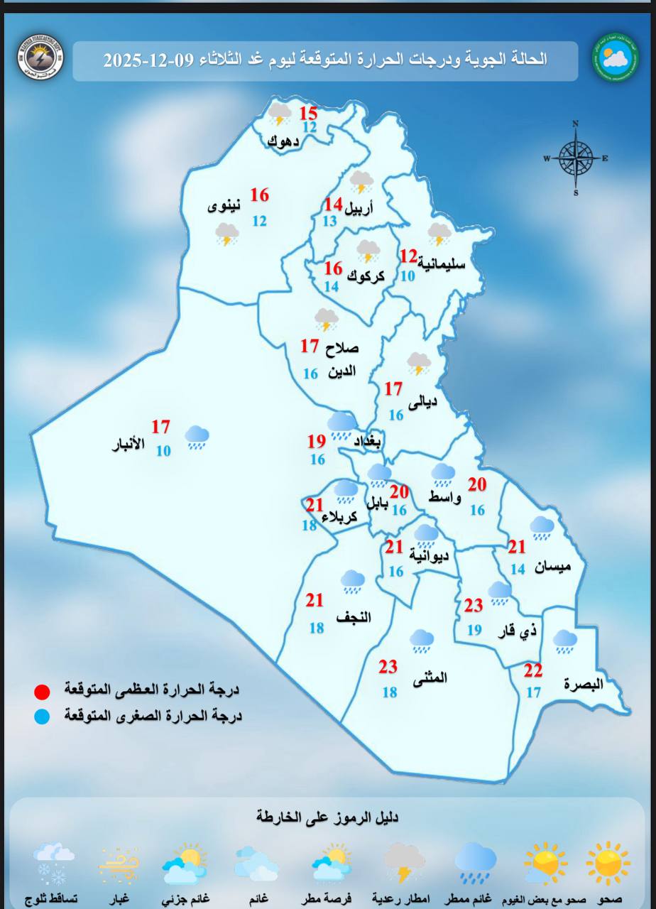 الأنواء الجوية: انخفاض في درجات الحرارة والأمطار مستمرة حتى نهاية الأسبوع
