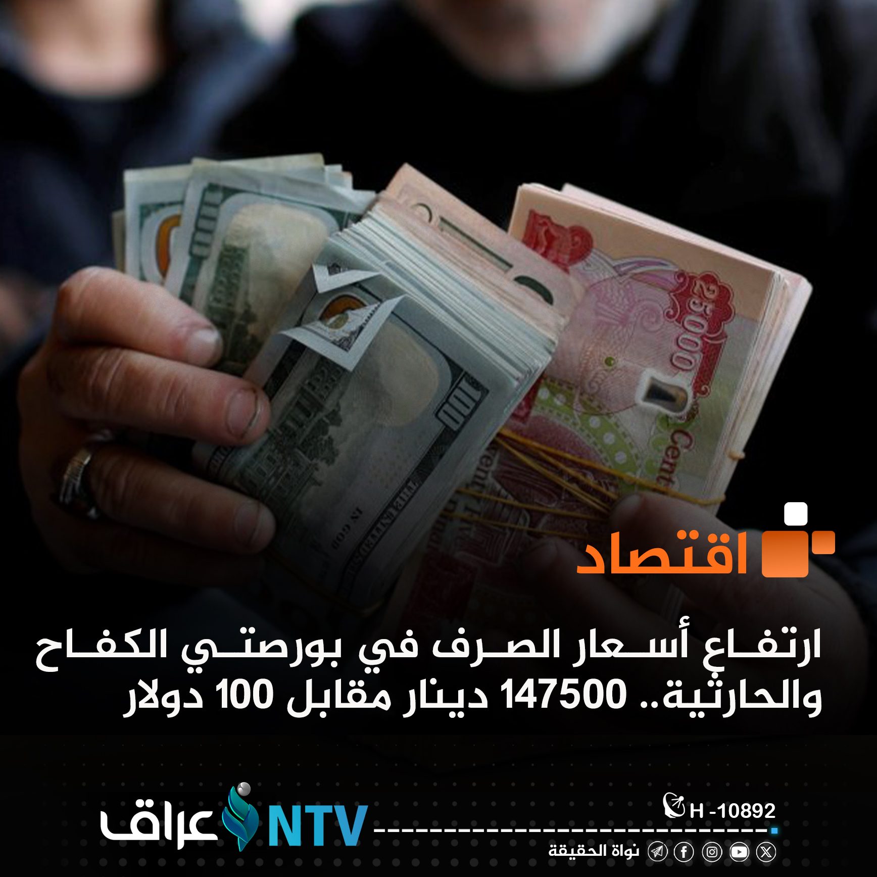 ارتفاع أسعار الصرف في بورصتي الكفاح والحارثية.. 147500 دينار مقابل 100 دولار