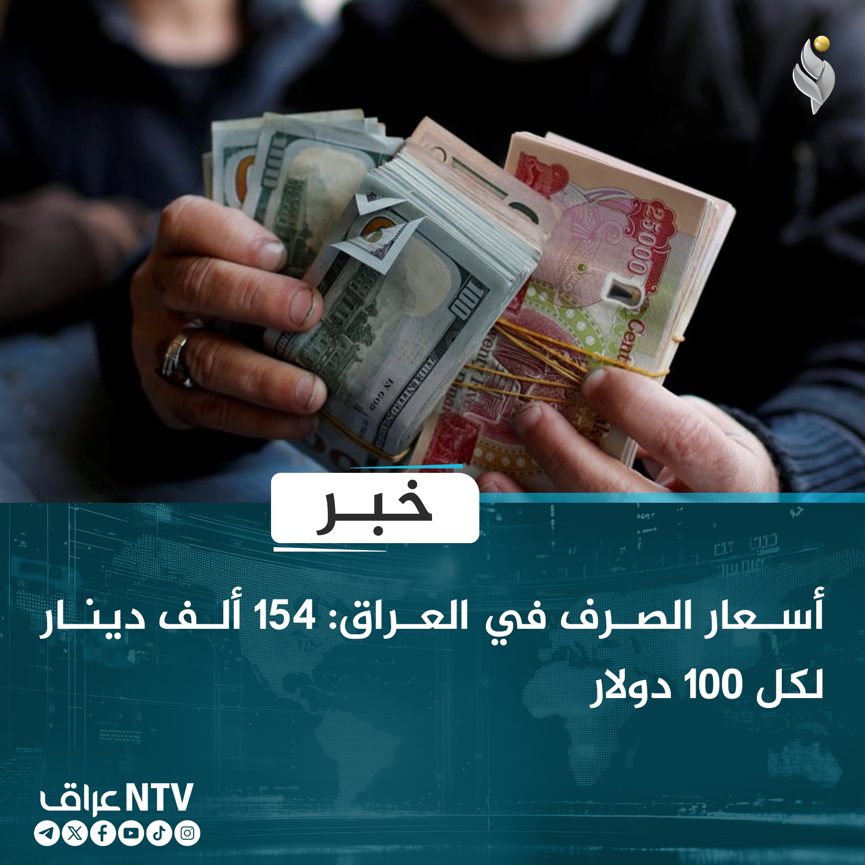 أسعار الصرف في العراق: 154 ألف دينار لكل 100 دولار
