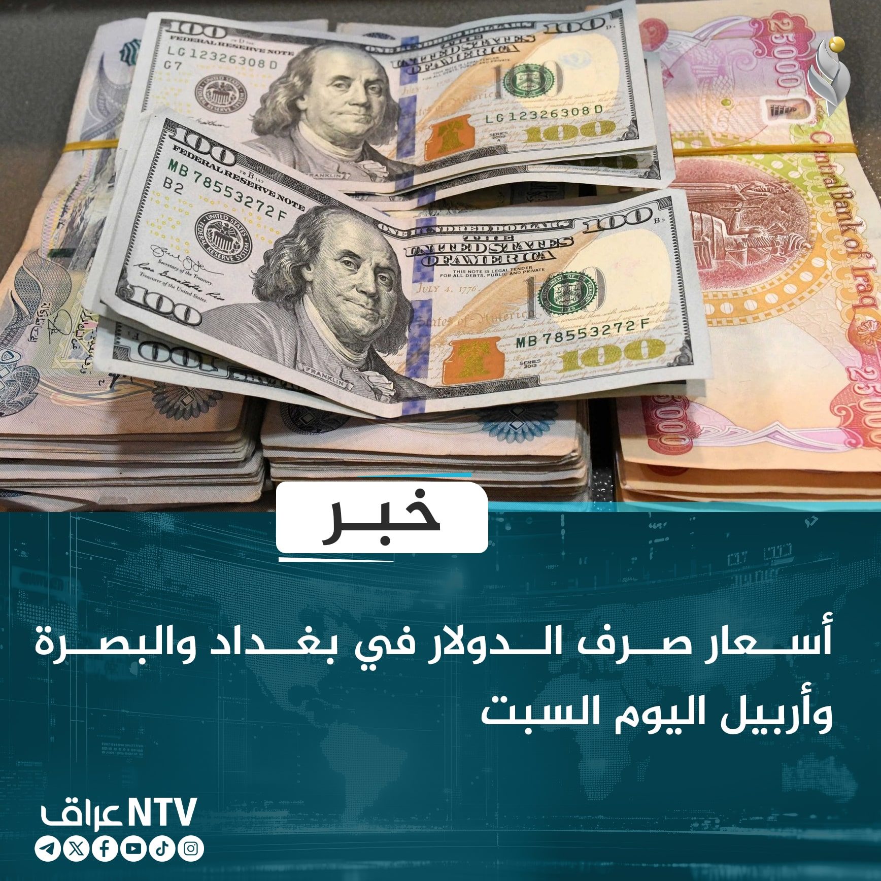 أسعار صرف الدولار في بغداد والبصرة وأربيل اليوم السبت